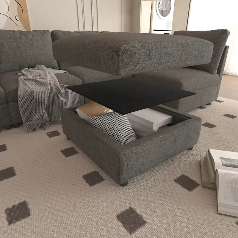 Christopher Knight Home - Canapé-lit sectionnel modulaire en U Stellar avec rangement, 6 places, pouf et tissu chenille