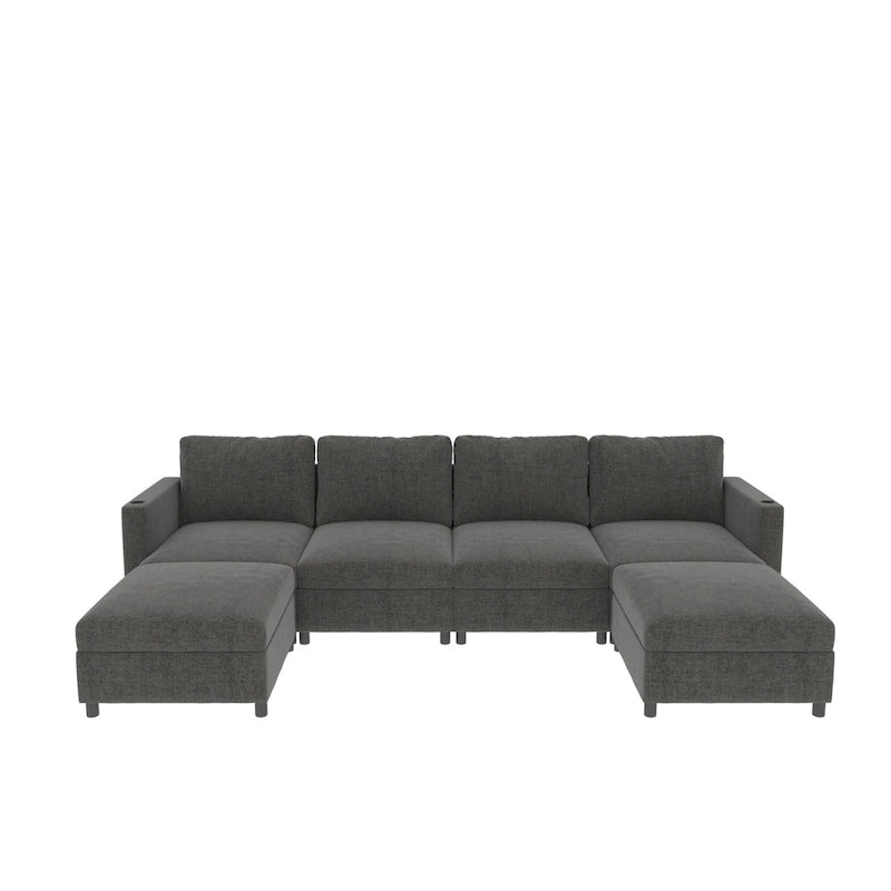 Christopher Knight Home - Canapé-lit sectionnel modulaire en U Stellar avec rangement, 6 places, pouf et tissu chenille
