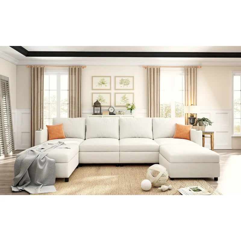 Christopher Knight Home - Canapé-lit sectionnel modulaire en U Stellar avec rangement, 6 places, pouf et tissu chenille