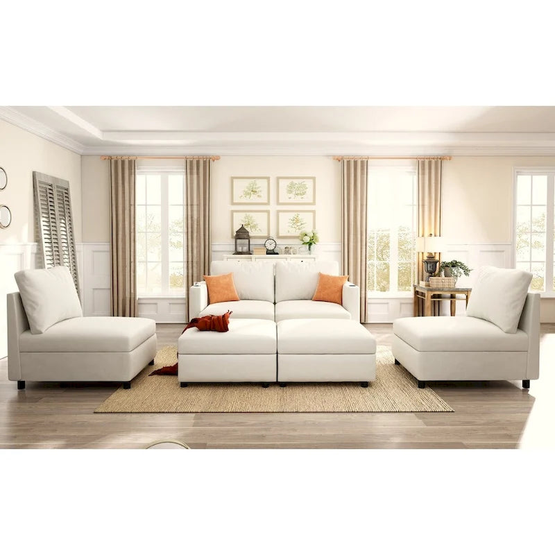 Christopher Knight Home - Canapé-lit sectionnel modulaire en U Stellar avec rangement, 6 places, pouf et tissu chenille