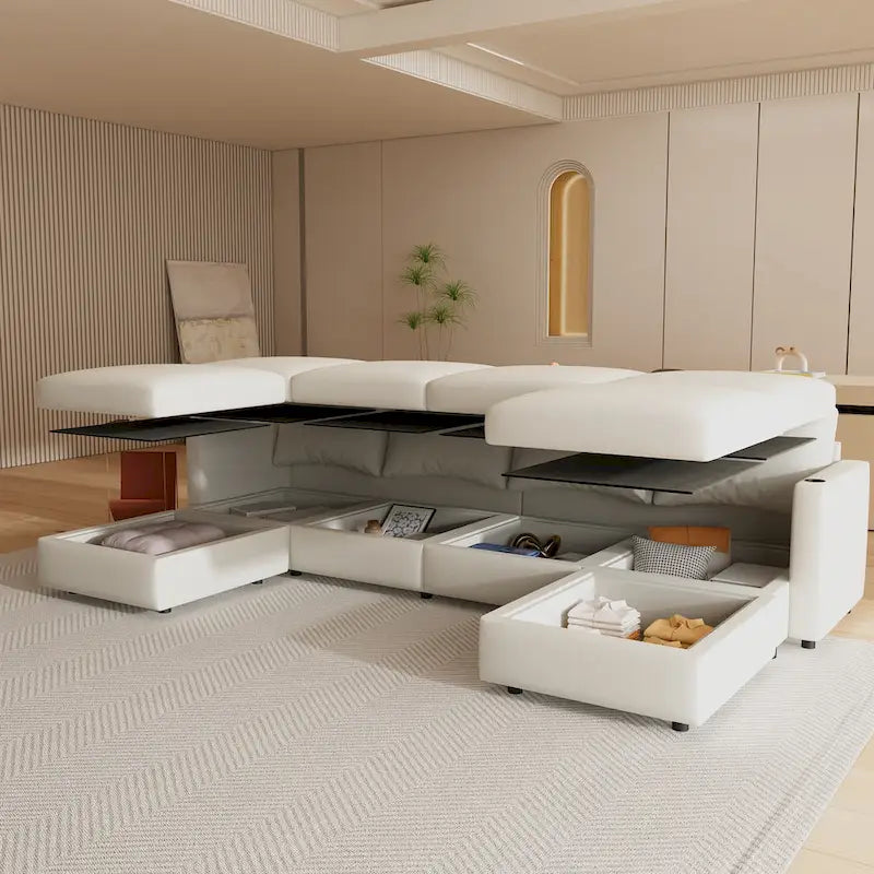 Christopher Knight Home - Canapé-lit sectionnel modulaire en U Stellar avec rangement, 6 places, pouf et tissu chenille
