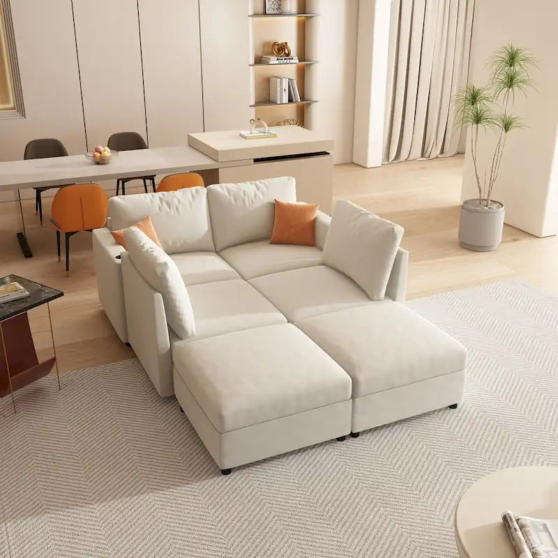 Christopher Knight Home - Canapé-lit sectionnel modulaire en U Stellar avec rangement, 6 places, pouf et tissu chenille