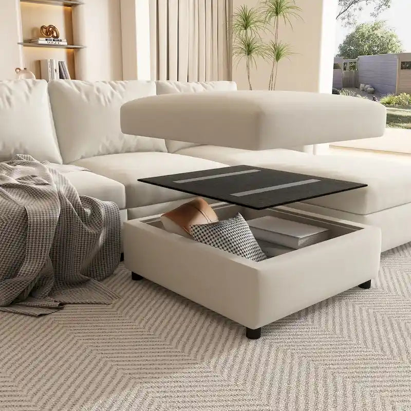 Christopher Knight Home - Canapé-lit sectionnel modulaire en U Stellar avec rangement, 6 places, pouf et tissu chenille