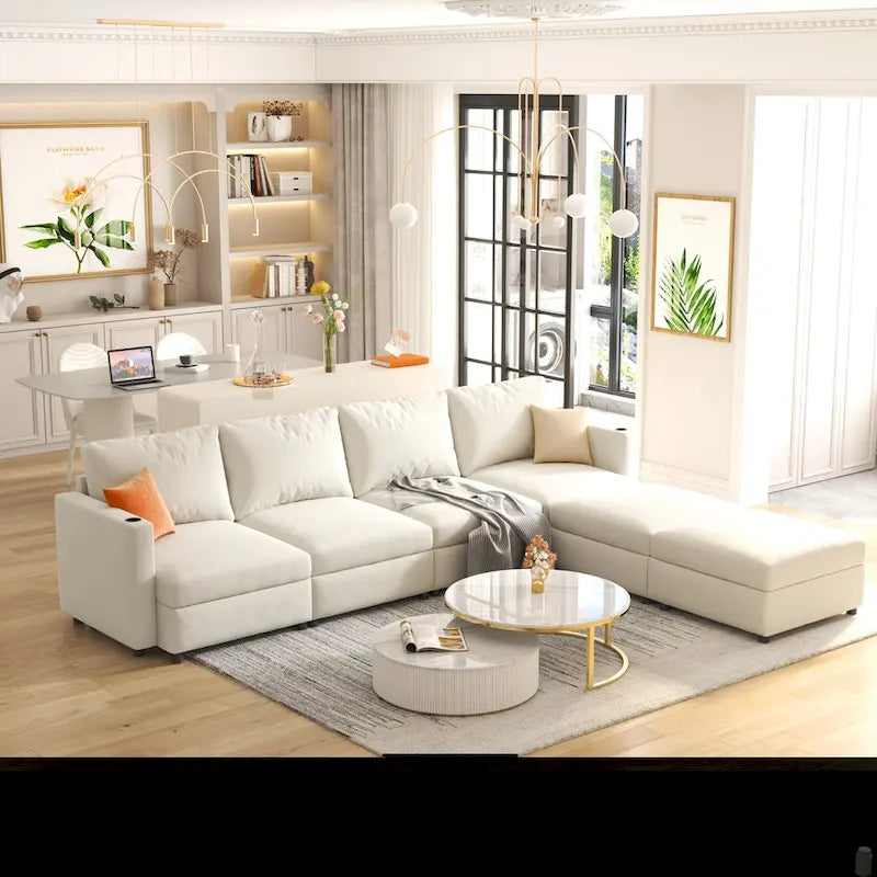 Christopher Knight Home - Canapé-lit sectionnel modulaire en U Stellar avec rangement, 6 places, pouf et tissu chenille
