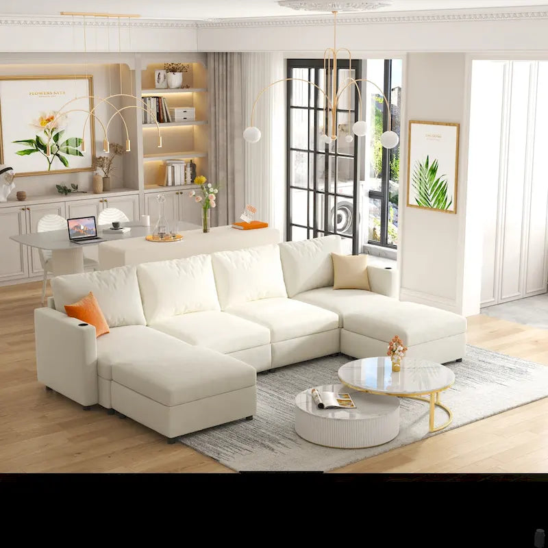 Christopher Knight Home - Canapé-lit sectionnel modulaire en U Stellar avec rangement, 6 places, pouf et tissu chenille