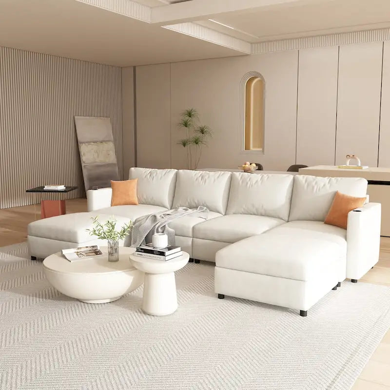Christopher Knight Home - Canapé-lit sectionnel modulaire en U Stellar avec rangement, 6 places, pouf et tissu chenille