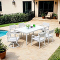 GDFStudio - Ensemble de salle à manger d'extérieur 7 pièces en aluminium blanc mat et gris avec coussins Sunbrella