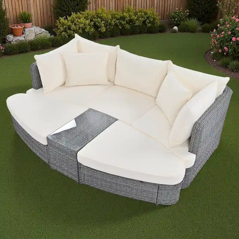 Ensemble de canapé d'angle modulable 6 pièces en rotin pour extérieur avec table basse, combinaison libre