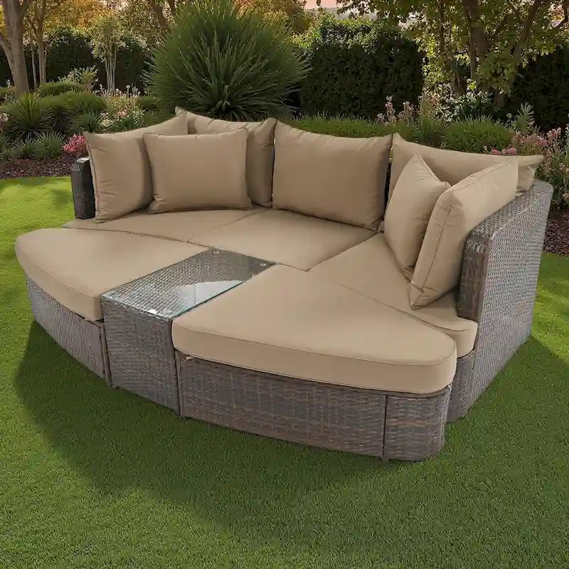 Ensemble de canapé d'angle modulable 6 pièces en rotin pour extérieur avec table basse, combinaison libre