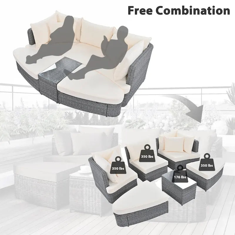 Ensemble de canapé d'angle modulable 6 pièces en rotin pour extérieur avec table basse, combinaison libre