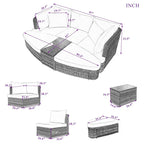 Ensemble de canapé d'angle modulable 6 pièces en rotin pour extérieur avec table basse, combinaison libre