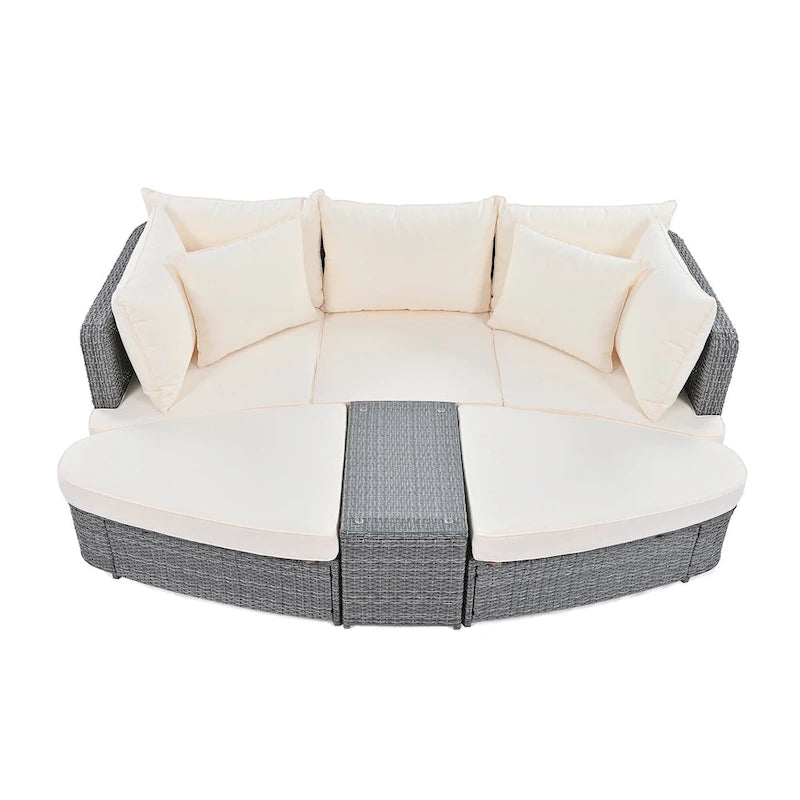 Ensemble de canapé d'angle modulable 6 pièces en rotin pour extérieur avec table basse, combinaison libre