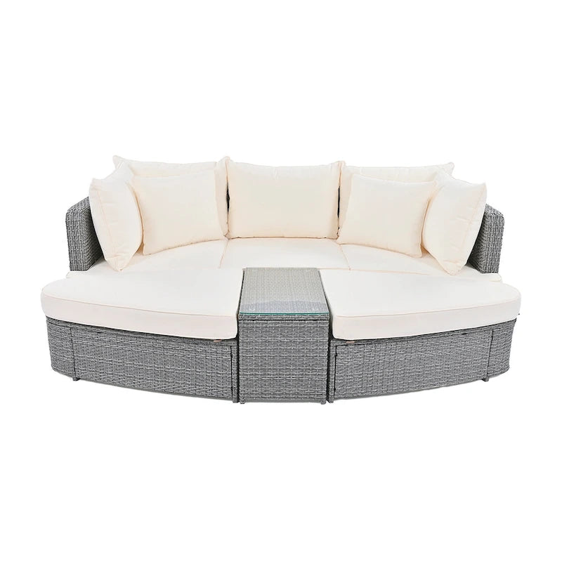 Ensemble de canapé d'angle modulable 6 pièces en rotin pour extérieur avec table basse, combinaison libre
