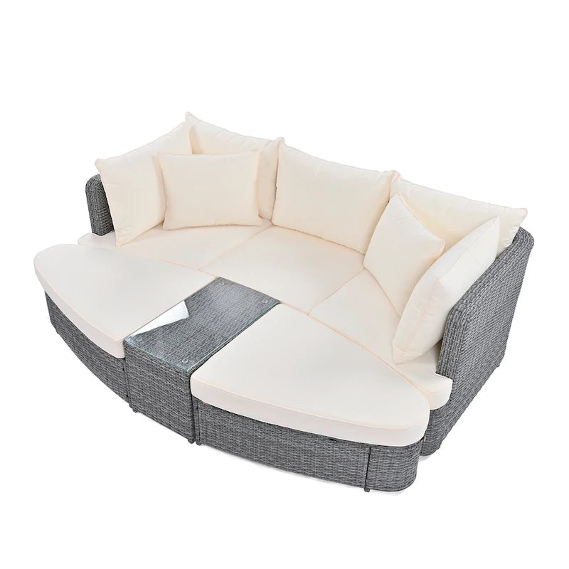 Ensemble de canapé d'angle modulable 6 pièces en rotin pour extérieur avec table basse, combinaison libre