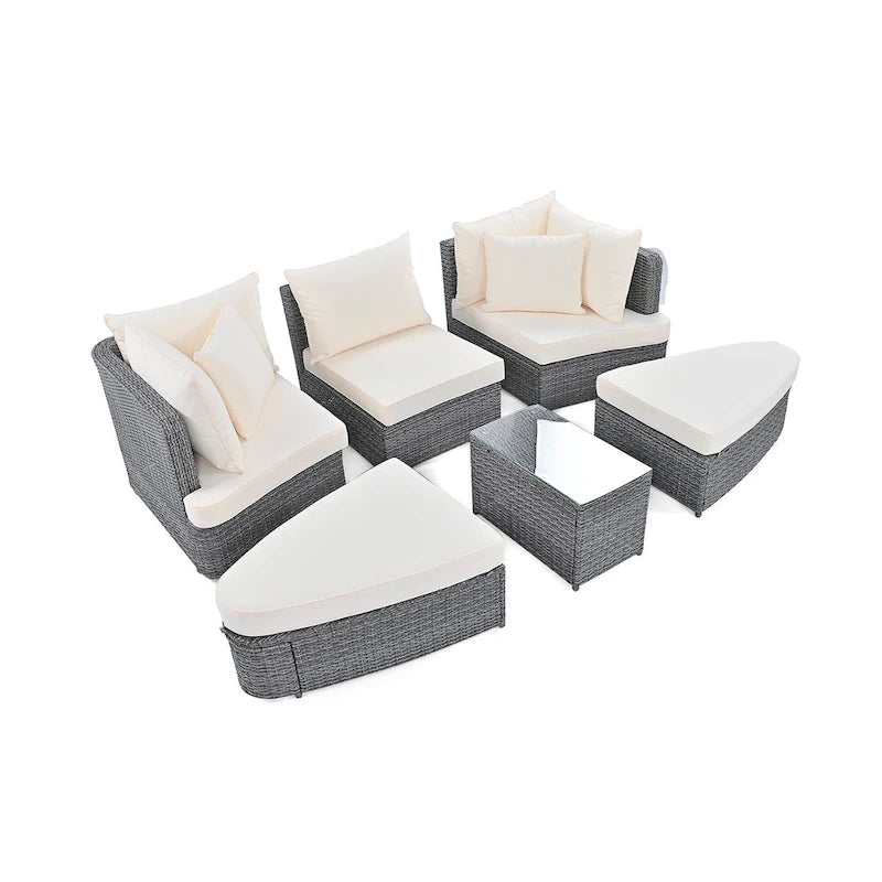 Ensemble de canapé d'angle modulable 6 pièces en rotin pour extérieur avec table basse, combinaison libre