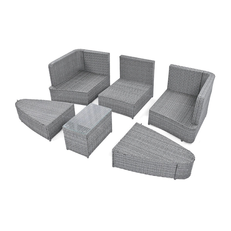 Ensemble de canapé d'angle modulable 6 pièces en rotin pour extérieur avec table basse, combinaison libre