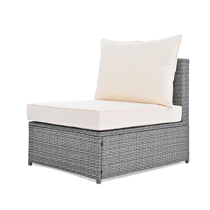 Ensemble de canapé d'angle modulable 6 pièces en rotin pour extérieur avec table basse, combinaison libre