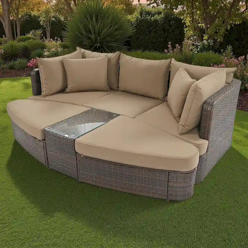 Ensemble de canapé d'angle modulable 6 pièces en rotin pour extérieur avec table basse, combinaison libre