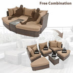 Ensemble de canapé d'angle modulable 6 pièces en rotin pour extérieur avec table basse, combinaison libre