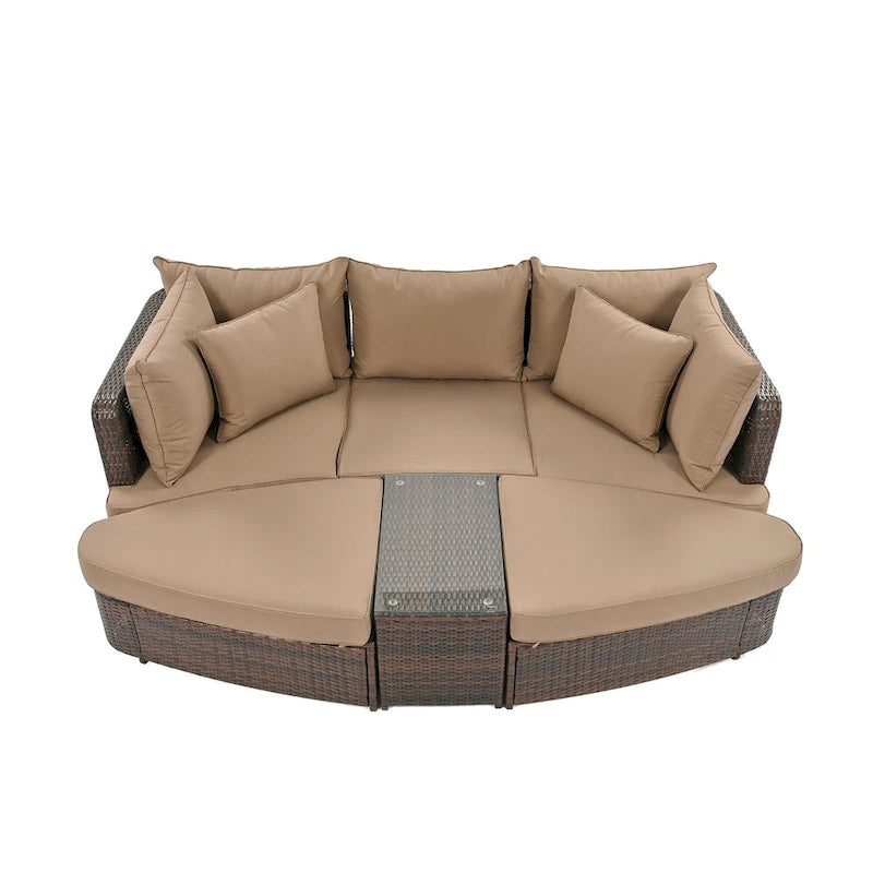 Ensemble de canapé d'angle modulable 6 pièces en rotin pour extérieur avec table basse, combinaison libre