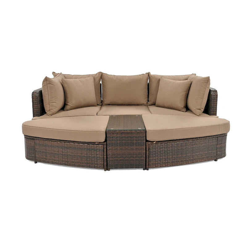Ensemble de canapé d'angle modulable 6 pièces en rotin pour extérieur avec table basse, combinaison libre