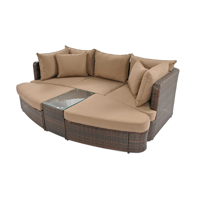 Ensemble de canapé d'angle modulable 6 pièces en rotin pour extérieur avec table basse, combinaison libre