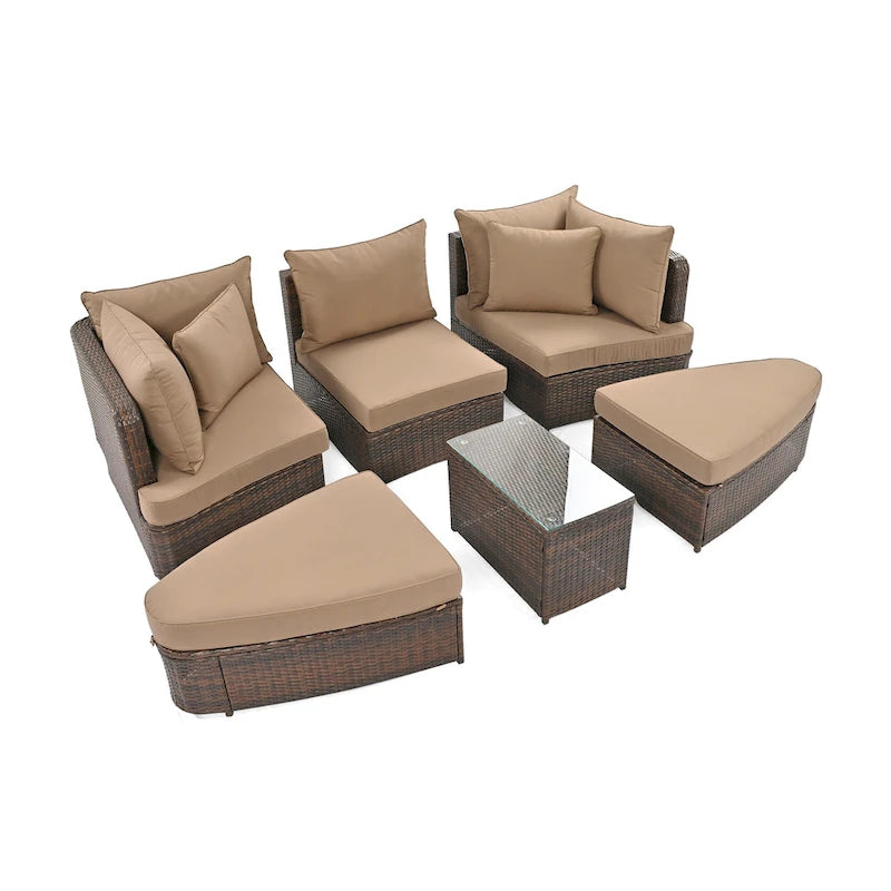 Ensemble de canapé d'angle modulable 6 pièces en rotin pour extérieur avec table basse, combinaison libre
