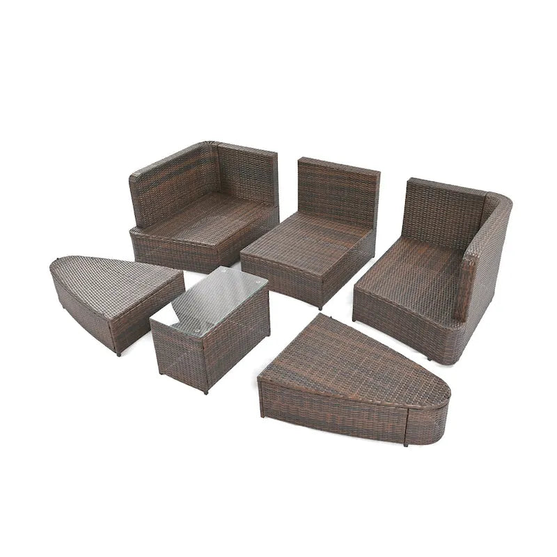 Ensemble de canapé d'angle modulable 6 pièces en rotin pour extérieur avec table basse, combinaison libre