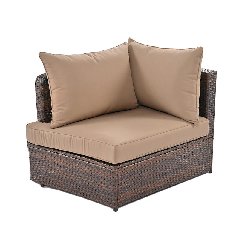 Ensemble de canapé d'angle modulable 6 pièces en rotin pour extérieur avec table basse, combinaison libre
