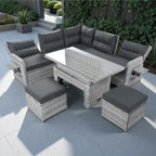 Ensemble de canapés modulaires en rotin pour terrasse extérieure avec table à hauteur réglable et 2 sièges inclinables, tables d'appoint extensibles