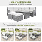 Ensemble de canapés modulaires en rotin pour terrasse extérieure avec table à hauteur réglable et 2 sièges inclinables, tables d'appoint extensibles