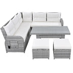 Ensemble de canapés modulaires en rotin pour terrasse extérieure avec table à hauteur réglable et 2 sièges inclinables, tables d'appoint extensibles