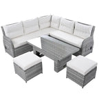 Ensemble de canapés modulaires en rotin pour terrasse extérieure avec table à hauteur réglable et 2 sièges inclinables, tables d'appoint extensibles