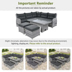 Ensemble de canapés modulaires en rotin pour terrasse extérieure avec table à hauteur réglable et 2 sièges inclinables, tables d'appoint extensibles