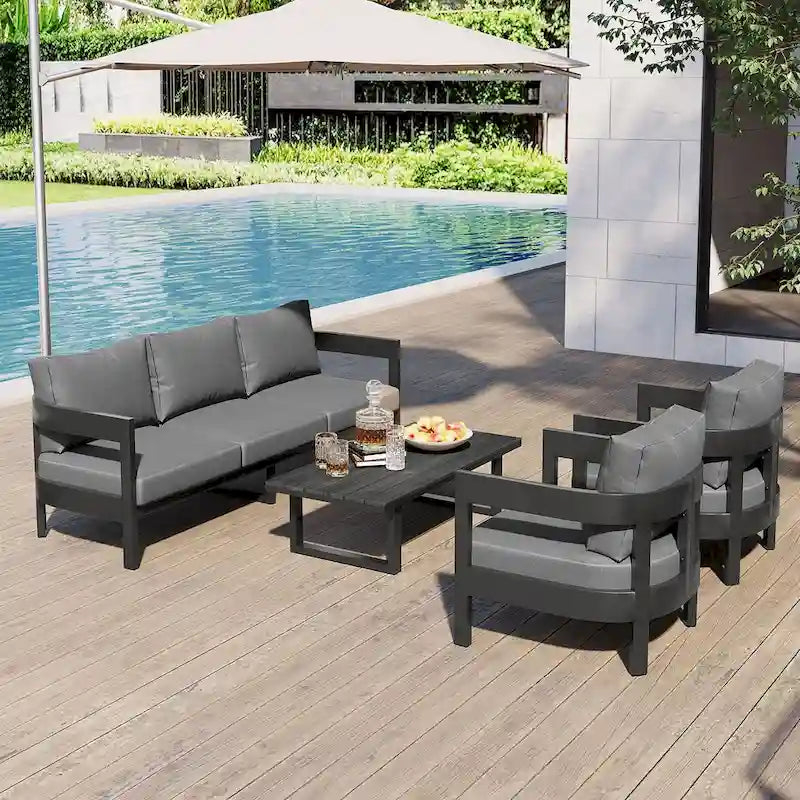Ensemble de mobilier d'extérieur avec coussins épais pour un confort optimal, parfait pour les pelouses, les terrasses et les bords de piscine