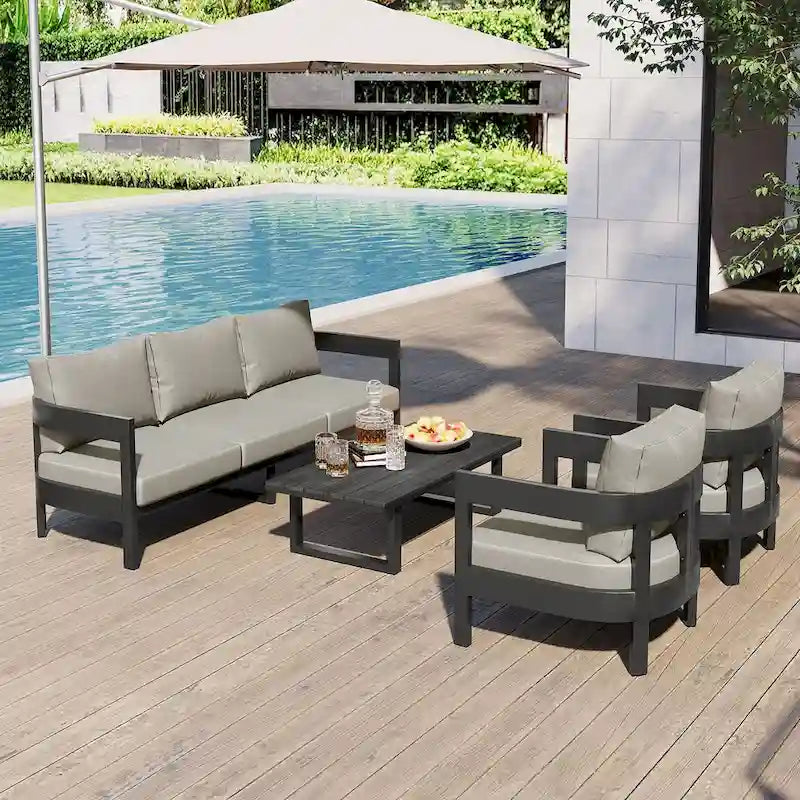 Ensemble de mobilier d'extérieur avec coussins épais pour un confort optimal, parfait pour les pelouses, les terrasses et les bords de piscine
