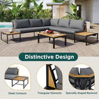 Ensemble de canapé d'angle en fer de 4 pièces pour patio extérieur avec table basse et étagère de rangement latérale