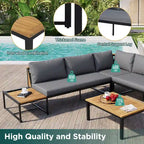 Ensemble de canapé d'angle en fer de 4 pièces pour patio extérieur avec table basse et étagère de rangement latérale