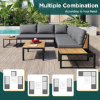 Ensemble de canapé d'angle en fer de 4 pièces pour patio extérieur avec table basse et étagère de rangement latérale