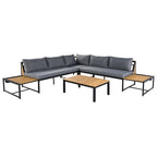Ensemble de canapé d'angle en fer de 4 pièces pour patio extérieur avec table basse et étagère de rangement latérale