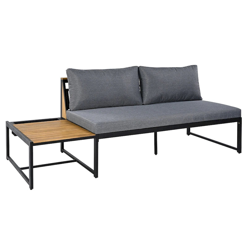 Ensemble de canapé d'angle en fer de 4 pièces pour patio extérieur avec table basse et étagère de rangement latérale
