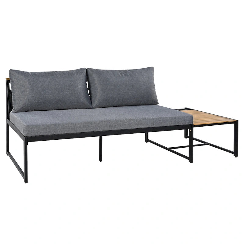 Ensemble de canapé d'angle en fer de 4 pièces pour patio extérieur avec table basse et étagère de rangement latérale