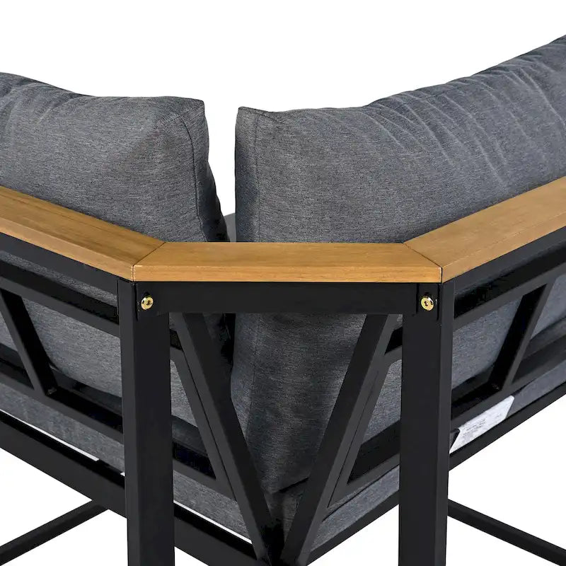 Ensemble de canapé d'angle en fer de 4 pièces pour patio extérieur avec table basse et étagère de rangement latérale