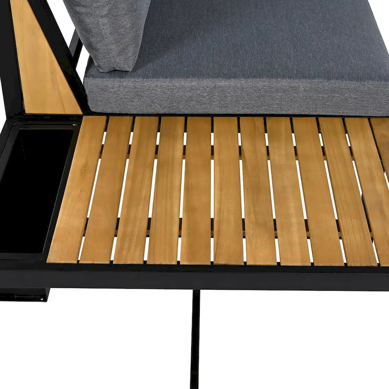 Ensemble de canapé d'angle en fer de 4 pièces pour patio extérieur avec table basse et étagère de rangement latérale
