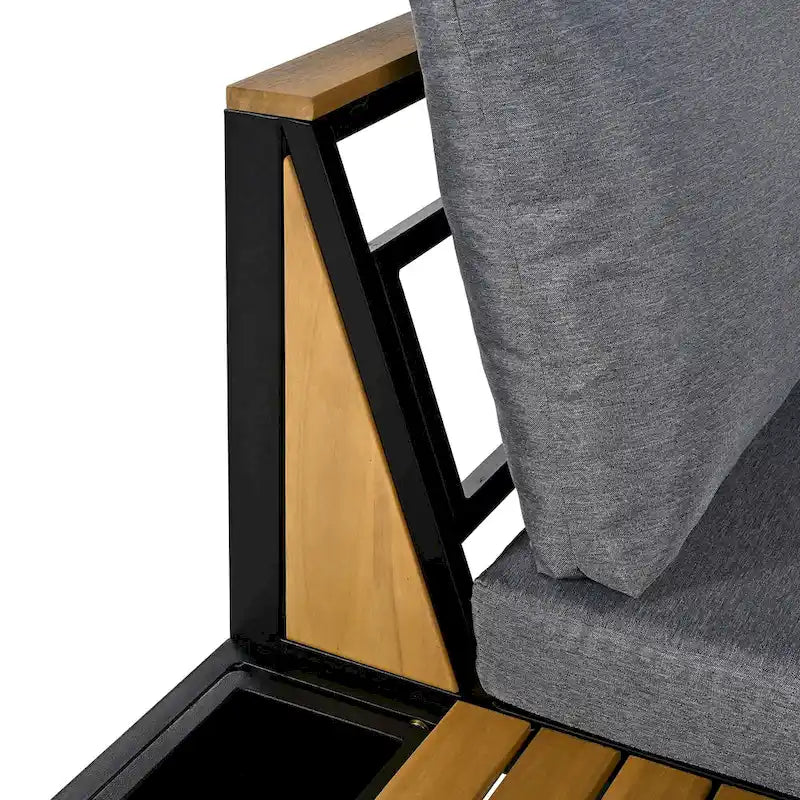 Ensemble de canapé d'angle en fer de 4 pièces pour patio extérieur avec table basse et étagère de rangement latérale