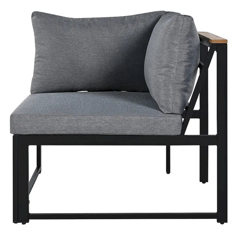 Ensemble de canapé d'angle en fer de 4 pièces pour patio extérieur avec table basse et étagère de rangement latérale