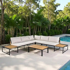 Ensemble de canapé d'angle en fer de 4 pièces pour patio extérieur avec table basse et étagère de rangement latérale