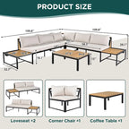 Ensemble de canapé d'angle en fer de 4 pièces pour patio extérieur avec table basse et étagère de rangement latérale