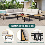 Ensemble de canapé d'angle en fer de 4 pièces pour patio extérieur avec table basse et étagère de rangement latérale