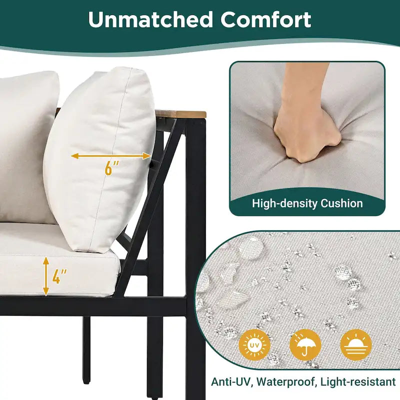 Ensemble de canapé d'angle en fer de 4 pièces pour patio extérieur avec table basse et étagère de rangement latérale